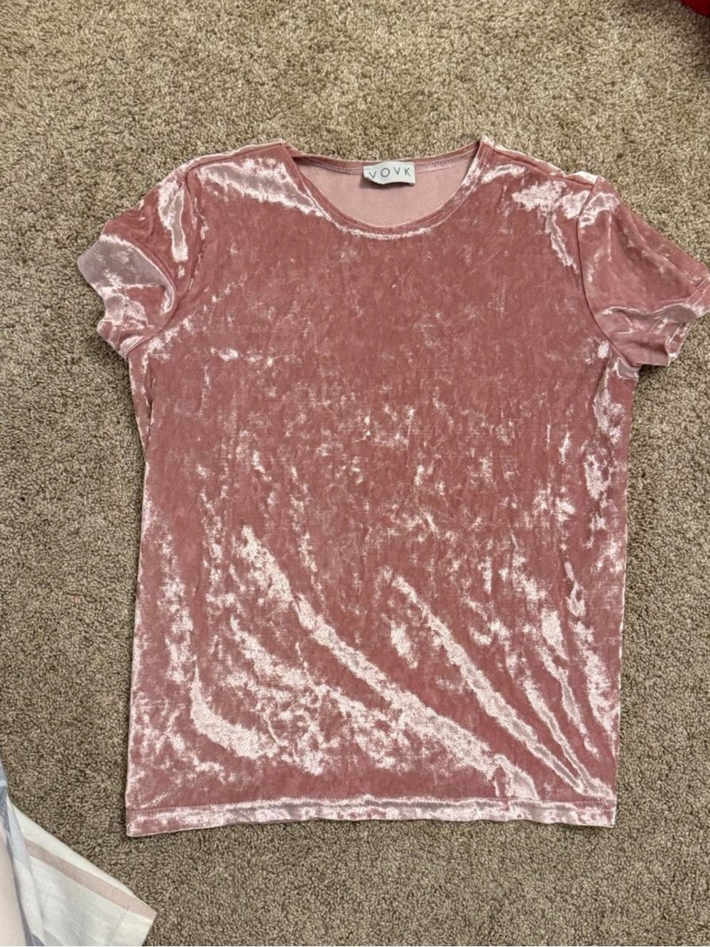 Crushed Velvet Short Sleeve Tee in Dusty Rose